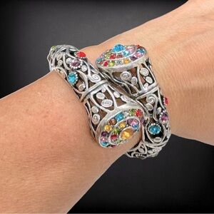 Funky Silver Tone & Multicolored Rhinestone Stretch Bracelet